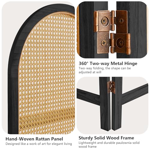 5.9 Ft Tall Hand-Woven Rattan Room Divider 3 Panels, Wood Room Divider Panel, Folding Screen Divider Wall, Wall Divider for Room Separation