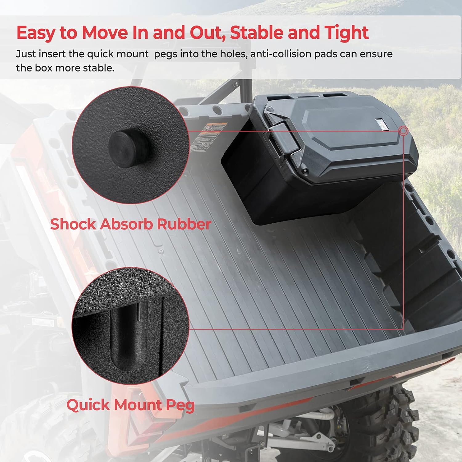 Ranger Storage Box, kemimoto 45 L Waterproof Bed Cargo Box Compatible with 2013-2022 Polaris Ranger 570 700 900 1000/Ranger XP (Right Side)