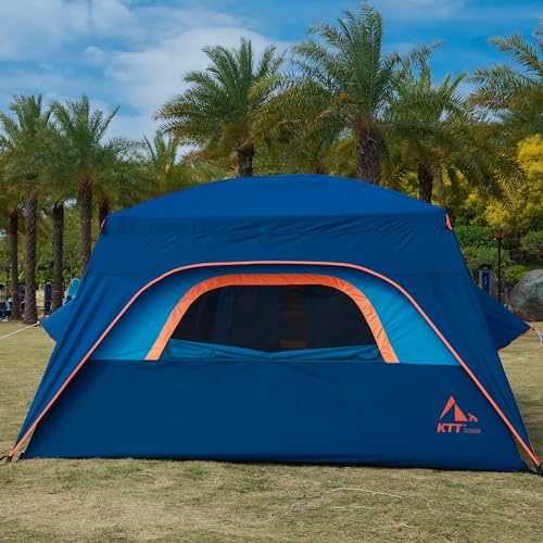 KTT Extra Large Tent 10-12-14 Person(Style-B),Family Cabin Tents,2 Rooms,3 Doors and 3 Windows with Mesh,Straight Wall,Waterproof,Double Layer