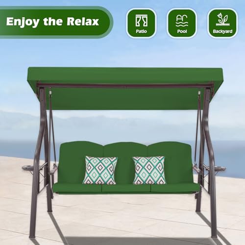 3-Seat Outdoor Porch Swing with Stand, Patio Swing with Canopy