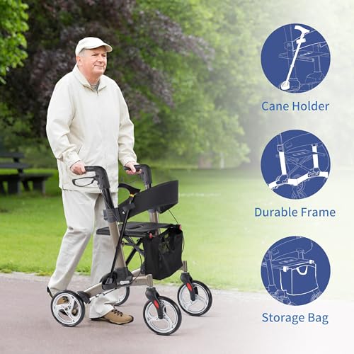 Rollator Walker for Seniors,Foldable All Terrain Rolling Walkers with Cane Holder