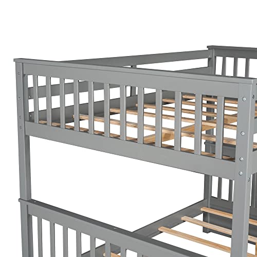SOFTSEA Twin Over Full Bunk Bed with Slide, Solid Wood Bunk Beds with Stairs for Kids