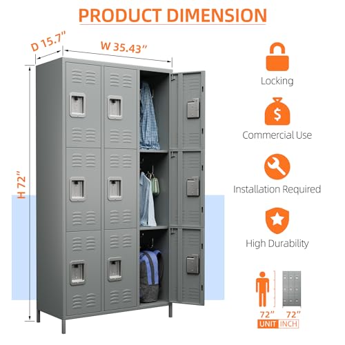 6 Door Metal Storage Locker 18 Hooks,Metal Locker for Employees with Lock for School Garage Office Gym Bedroom,Assembly Required
