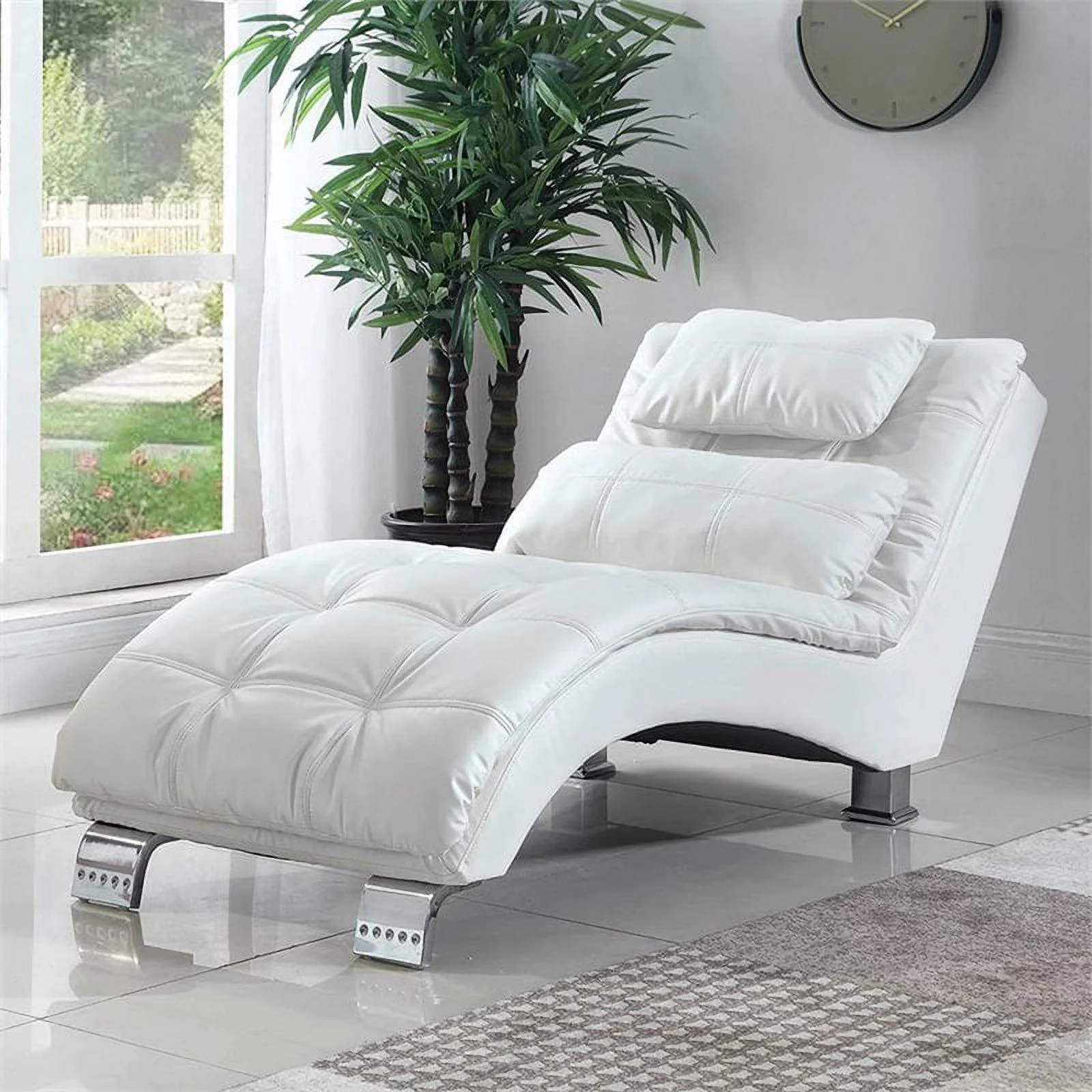 Bowery Hill Faux Leather Tufted Chaise Lounge in White