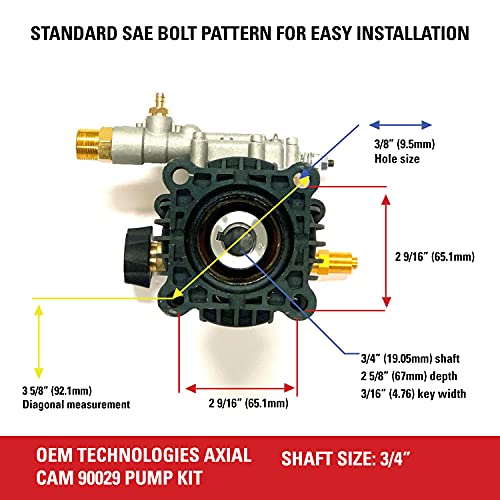 OEM Technologies 90029 Replacement Pressure Washer Pump Kit, 3400 PSI, 2.5 GPM, 3/4" Shaft, Includes Hardware and Siphon Tube
