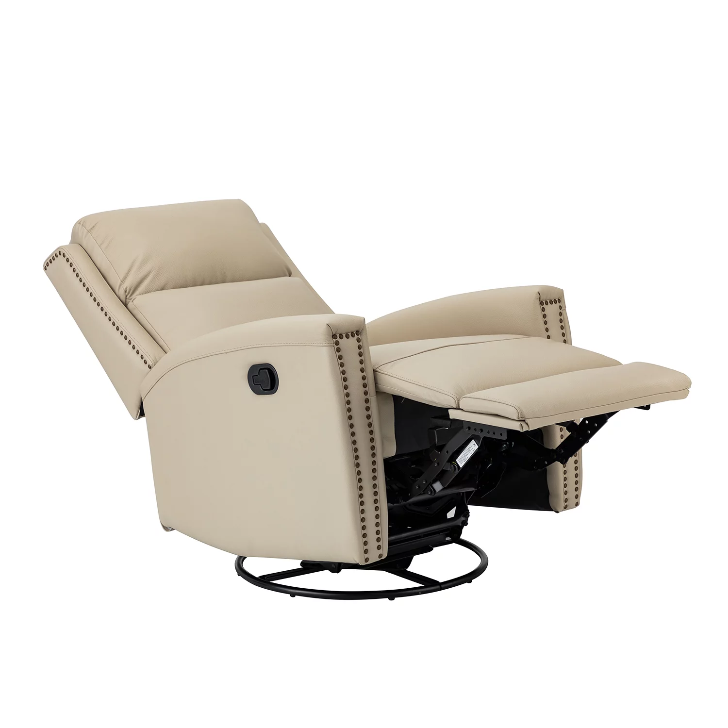 ARTFUL LIVING DESIGN Genuine Leather Swivel Rocker Recliner Set of 2 with Nailhead Trims & Swivel Base, Beige