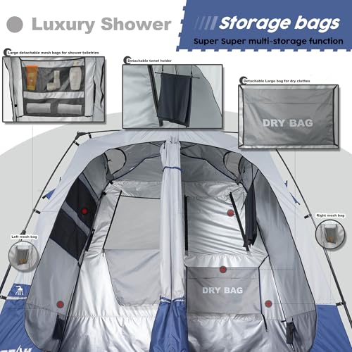 Camping Shower Tent Deluxe Changing Room Easy Set Up Privacy Shelter,Large Toilet Tent 2 Rooms with Floor Drain Design for Beach, Camping