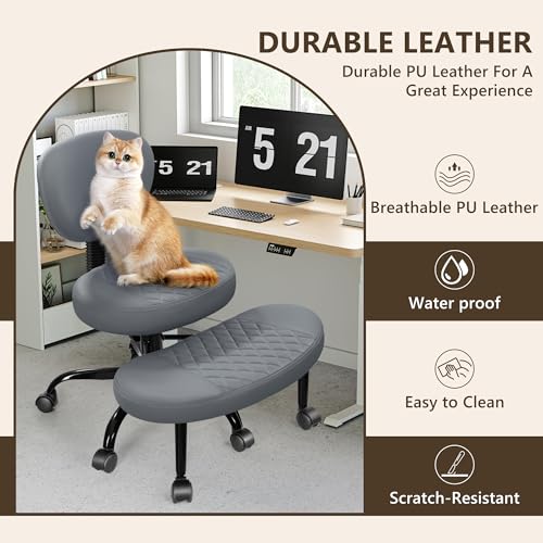 Ergonomic Cross Legged Office Chair with Wheels - Adjustable Height for Meditation, ADHD Desk & Yoga - Wide Criss Cross Design with Lumbar Support