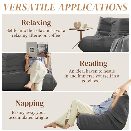 Bean Bag Chair for Adults - Suede & Microfiber Fireside Floor Chair, Comfortable Corner Lounge Sofa for Living Room, Bedroom, Office (3-Seater, Beige)