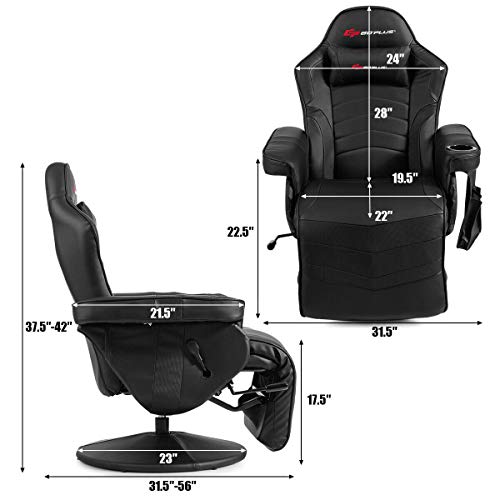 Goplus Massage Gaming Chair, Racing Style Gaming Recliner w/Adjustable Backrest and Footrest