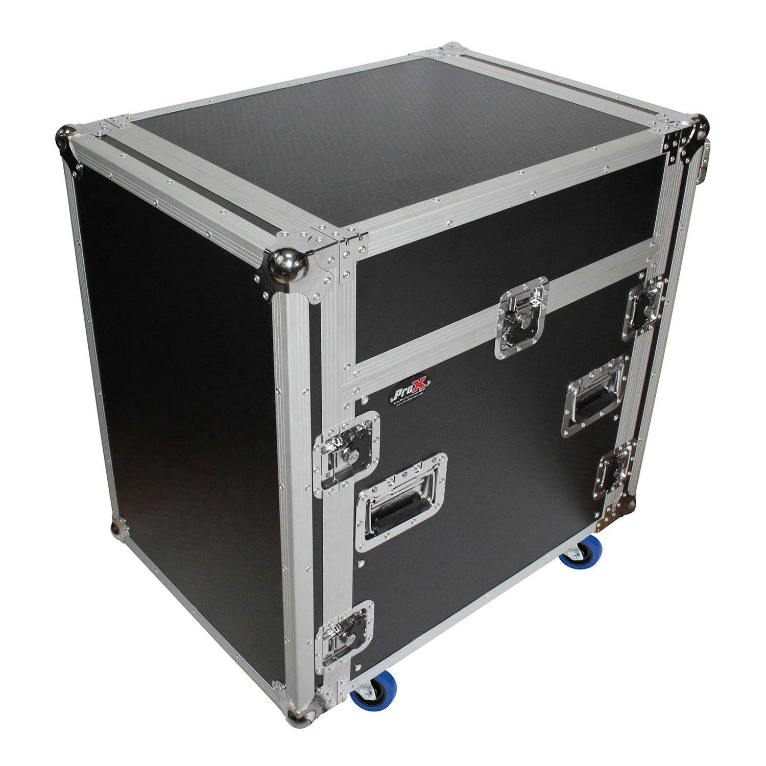 Prox 12U Rack Front Load 13U Top Mixer DJ Combo Flight Case w/Laptop Shelf u0026 Casters