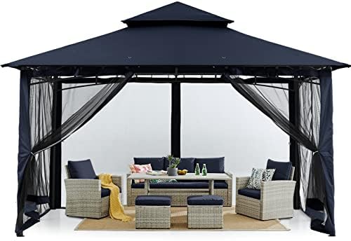 MASTERCANOPY Outdoor Garden Gazebo for Patios with Stable Steel Frame and Netting Walls (11x11,Dark Gray)