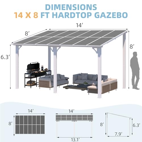 AECOJOY 10&rsquo; x 10&rsquo; Gazebo, Wall Mounted Gazebos Pergola on Clearance, Outdoor Patio Lean to Gazebo Awnings for Deck, Porch