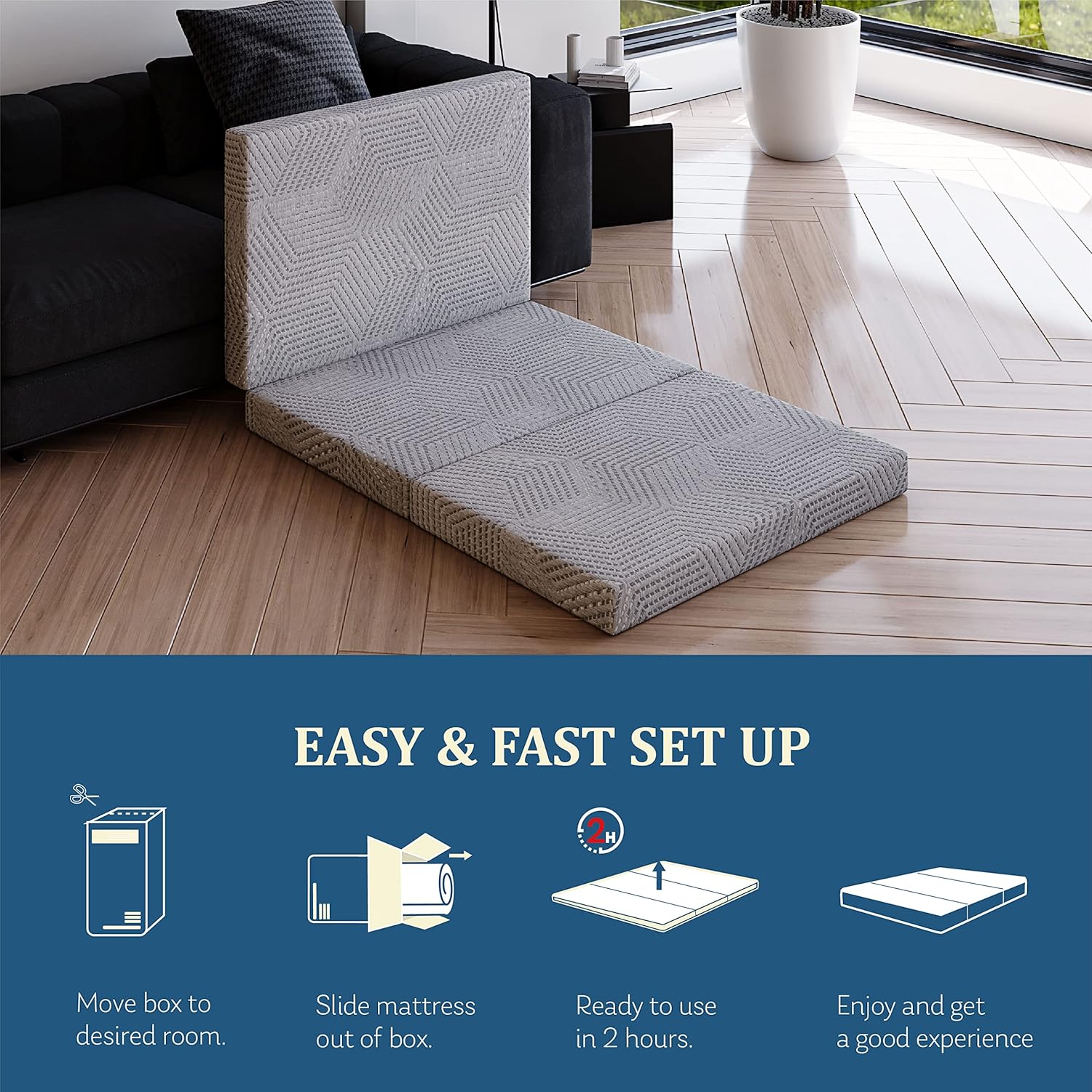Folding Mattress 4 Inch Tri Folding Memory Foam Mattress, Portable Trifold Mattress Topper with Breathable & Washable Cover