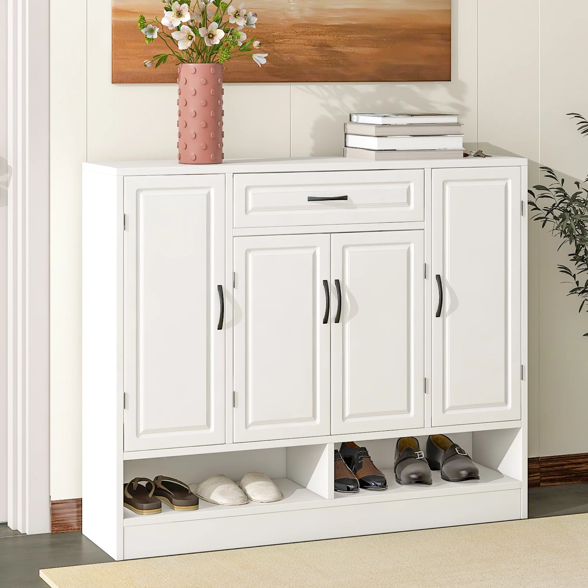 EUROCO 47.2" Shoe Cabinet for Entryway ,Free Standing Shoe Storage Cabinet Shoe Rack Organizer with 8 Adjustable Shelves