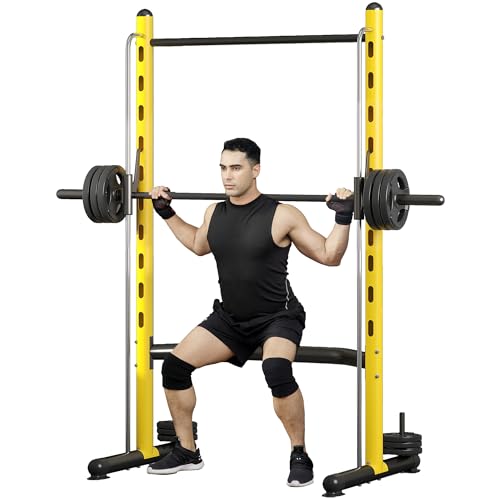 Soozier Squat Rack with Pull-Up Bar, Adjustable Power Rack with Barbell Bar, Multi-Functional Bench Press Rack for Home Gym Strength Training