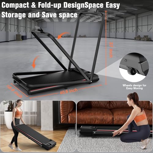 7.8MPH Incline Treadmill for Home, Walking Pad with Handle Bar, Under Desk Compact Treadmill with 350 Lbs Capacity, LED Display & APP, Remote Control