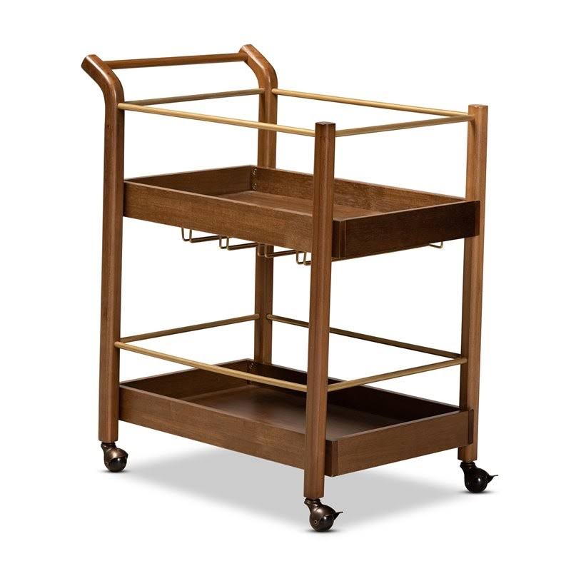 Bowery Hill Brown and Golded Metal 2-Tier Mobile Bar Cart