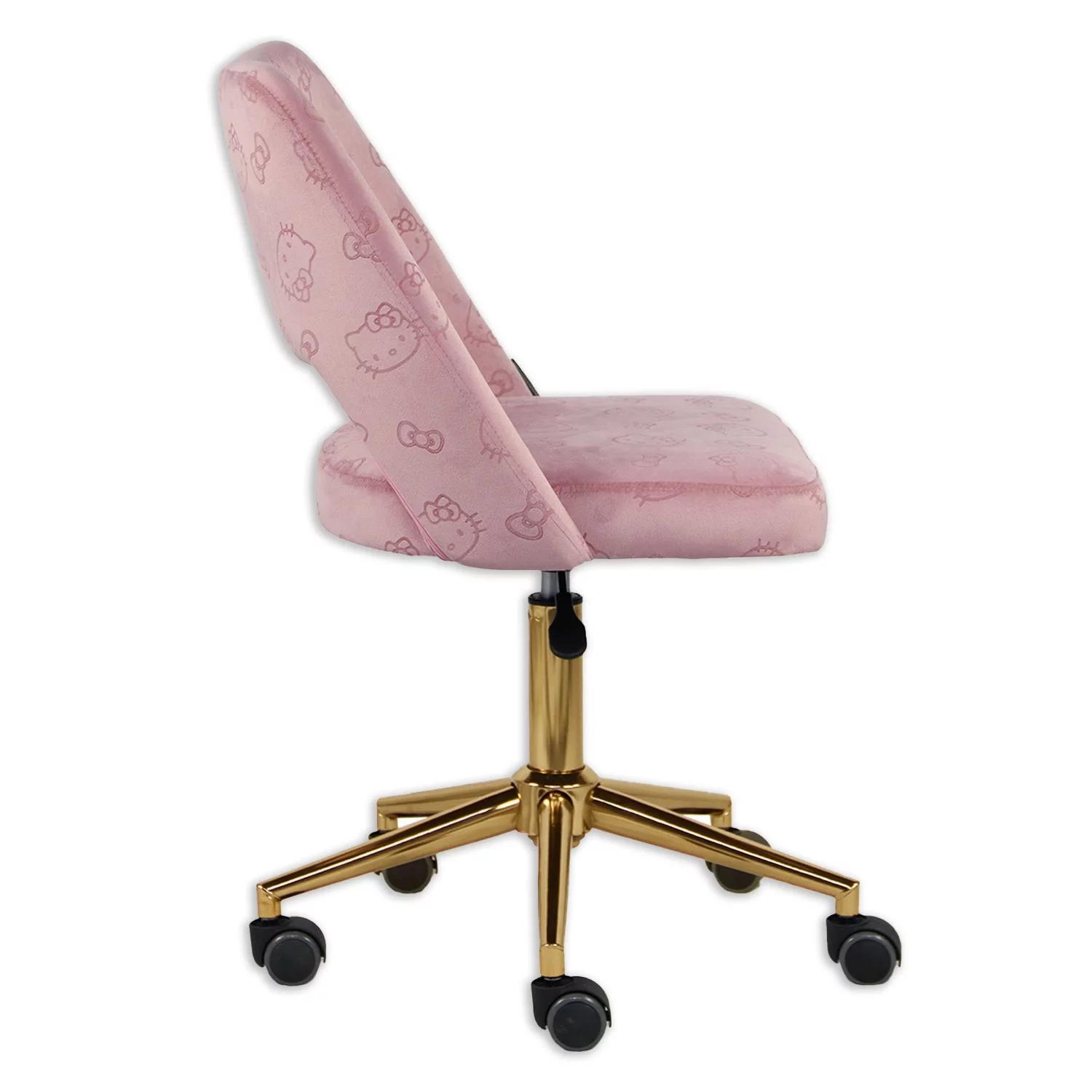 Impressions Vanity Hello Kitty Velvet Swivel Vanity Chair with Back, Ergonomic Backrest Cute Desk Chair with Wheels