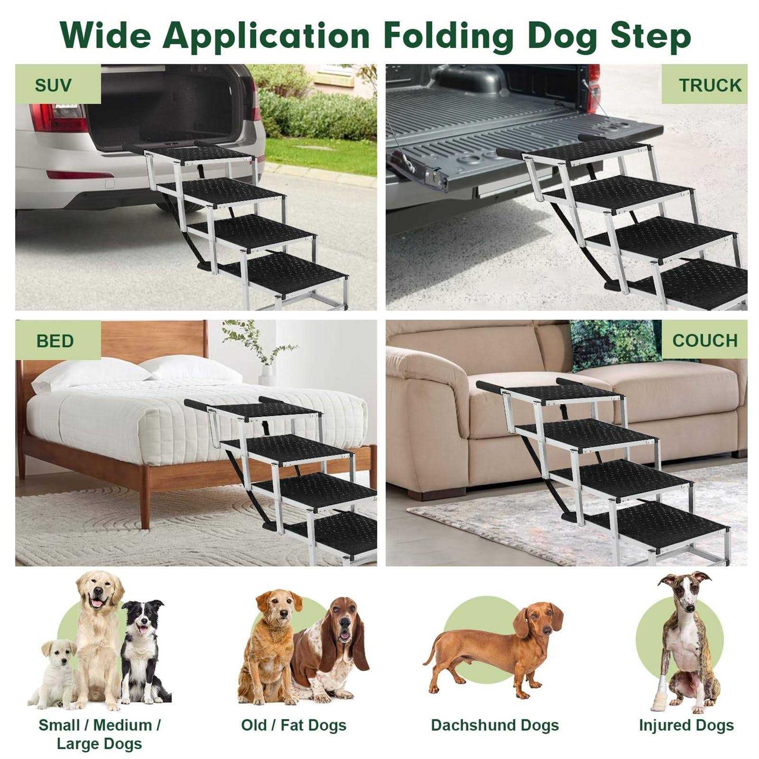 LUFFWELL 19.2” Extra Wide Dog Car Stairs, Foldable Dog Car Ramp with Nonslip Surface for Cars, Truck and SUV - Pet Supplies online store