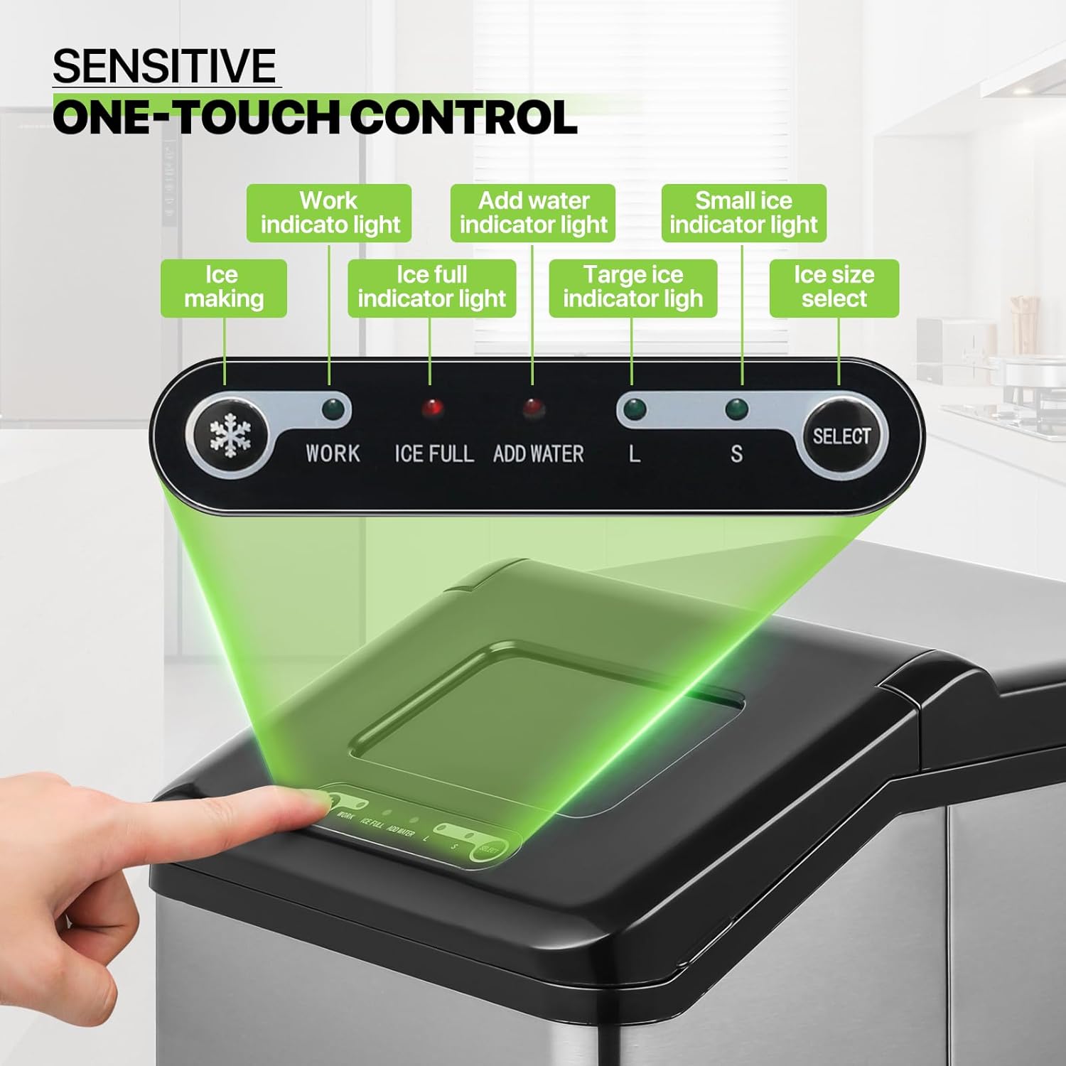 Ice Maker Countertop 9 Cubes Ready in 10Mins, 26lbs in 24Hours, 2 Sizes Bullet Shaped Ice, Ice Maker Machine with Ice Scoop and Basket