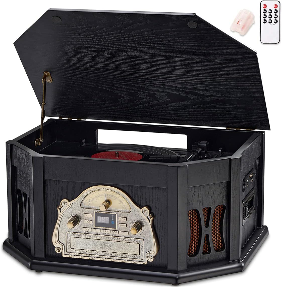 ORCC 10-in-1 Bluetooth Record Player, Turntable for Vinyl Record CD Cassette AUX in to MP3 USB/SD Encoding Convert, 2 Built -in Speaker, Radio