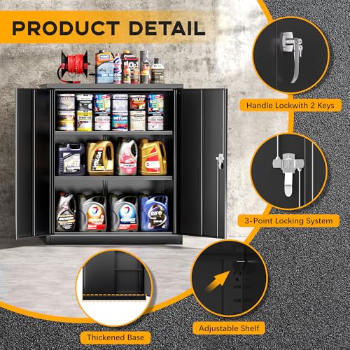 Greenvelly Metal Storage Cabinet, 72" Black Locking Storage Cabinets with Doors and 4 Shelves, Metal Cabinet for Garage Home Office, Classroom