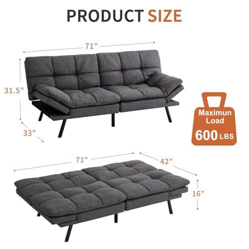 MUUEGM Futon Sofa Bed，Memory Foam Futon Convertible Couch Bed, Sofa Bed Couch,Modern Loveseat Sofa,Sleeper Couch for Small Space，Apartment