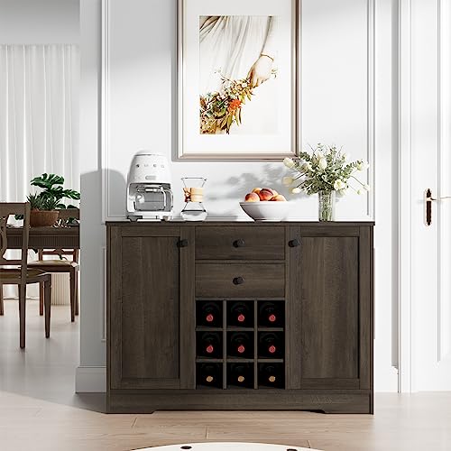 Buffet Sideboard Bar Cabinet with Storage, Farmhouse Coffee Bar Cabinet with 2 Drawers and Adjustable Shelves