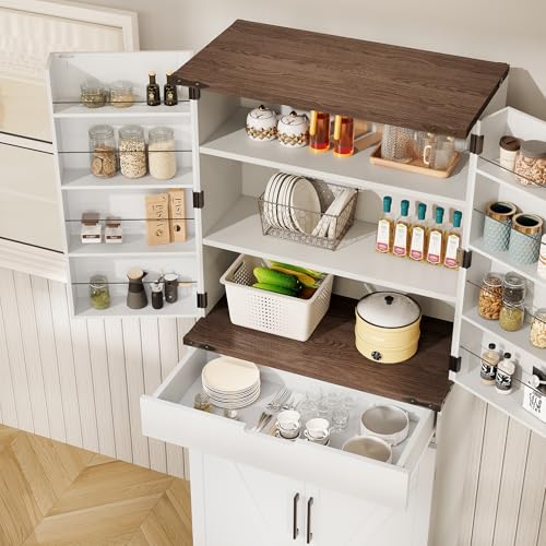 72" Tall Storage Cabinet, Kitchen Pantry Cabinet with Adjustable Shelves & Sturdy Steel Frame, Farmhouse Pantry Storage with 4 Barn Doors for Kitchen