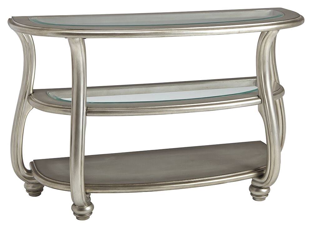 Ashley Furniture Coralayne Glass Accent Console Table in Silver