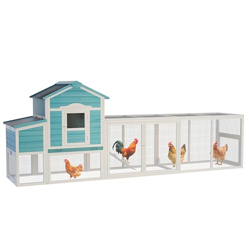 120'' Large Chicken Coop with Run, Wooden Hen House for 3-5 Chickens, Outdoor Chicken Run Poultry Cage Rabbit Cage Duck House with Nesting Box
