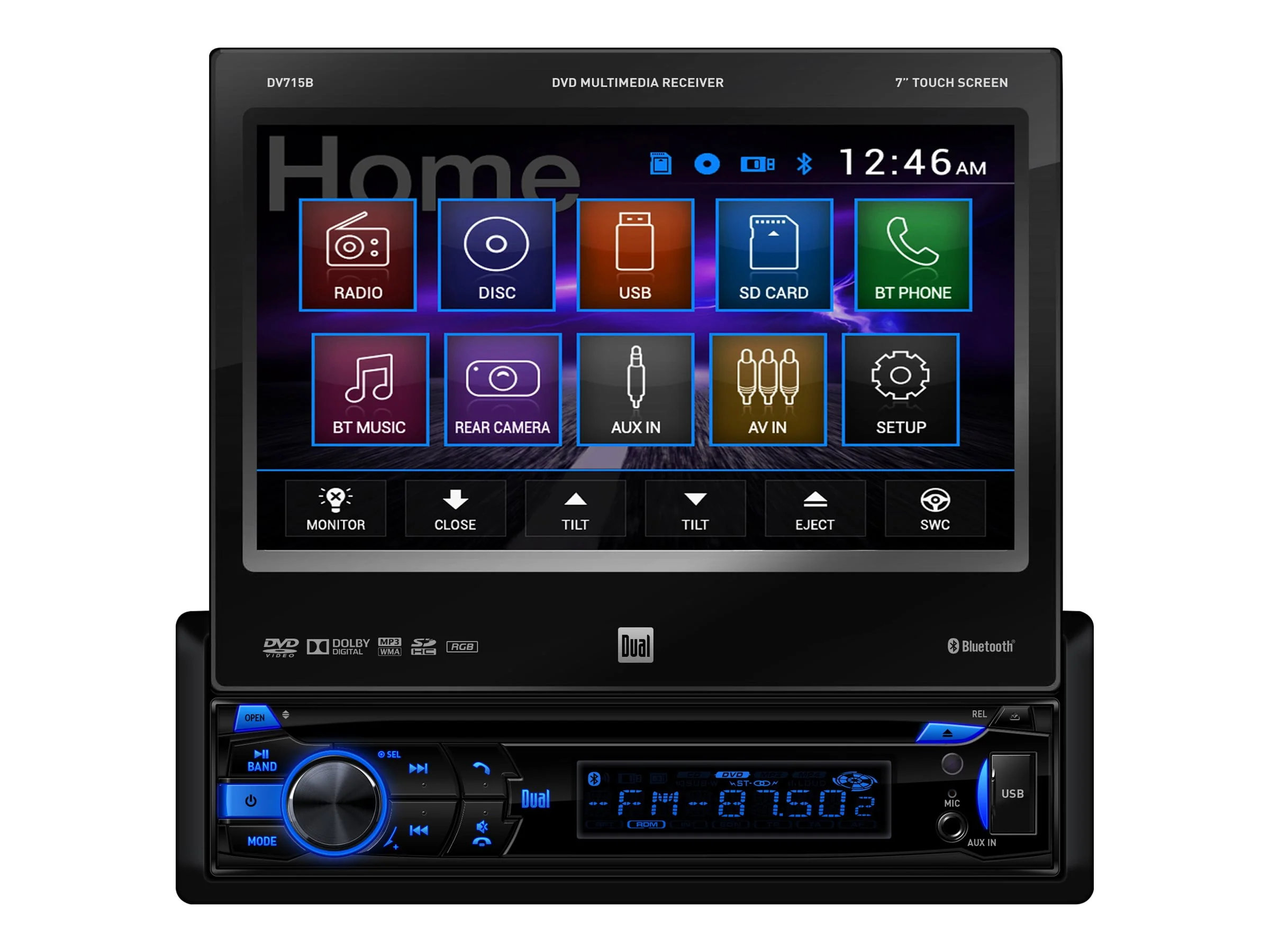 Dual DV715B - DVD receiver - display - 7 - touch screen - in-dash unit - Single-DIN - 85 Watts x 4