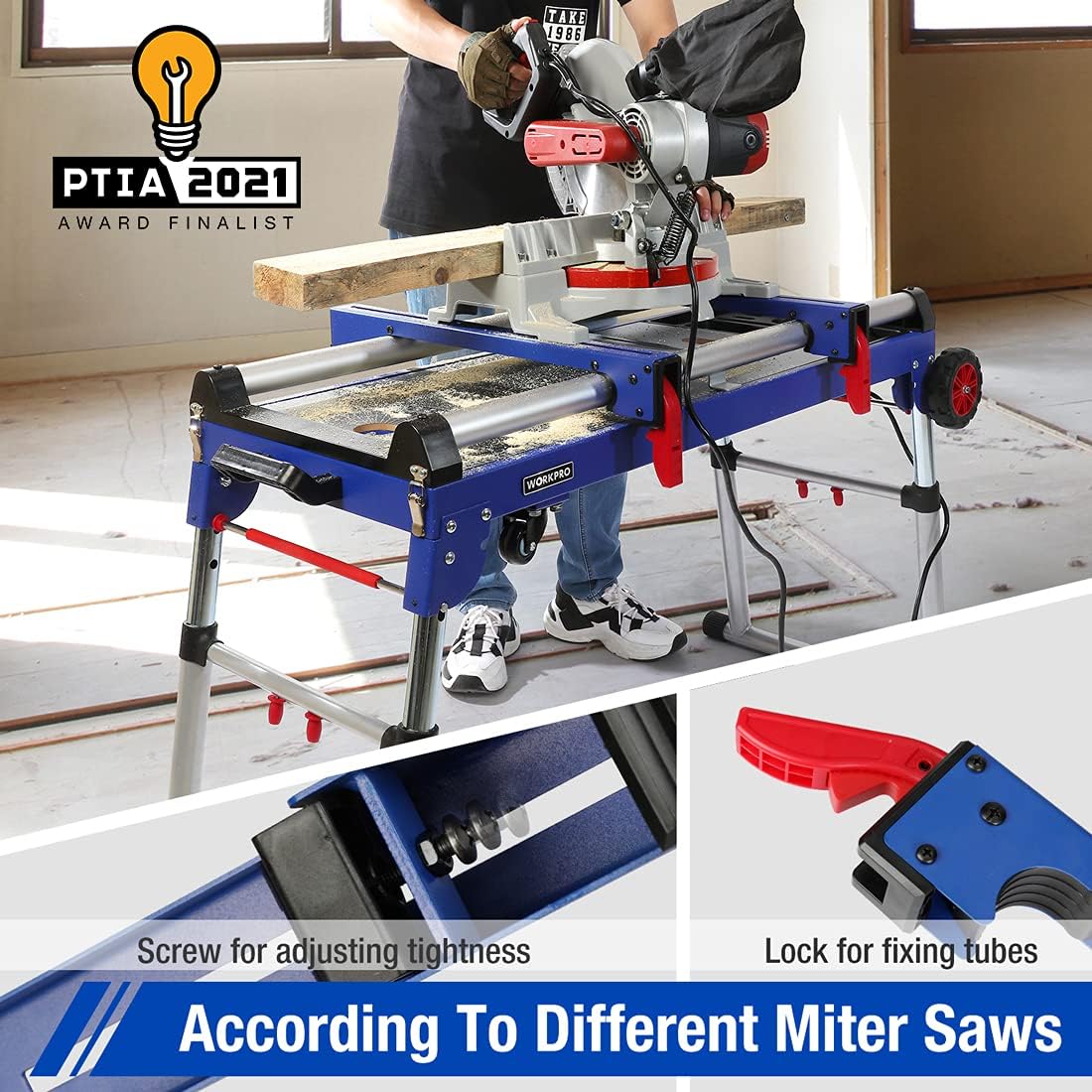 WORKPRO Miter Saw Stand, 5-in-1 Portable Workbench, Quick Folding Work Table with Detachable Miter Saw Stand & Height Adjustable Legs