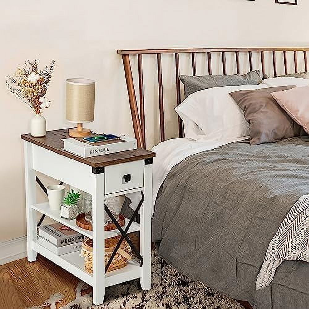 RUNFAYBIU Narrow End Table with Charging Station