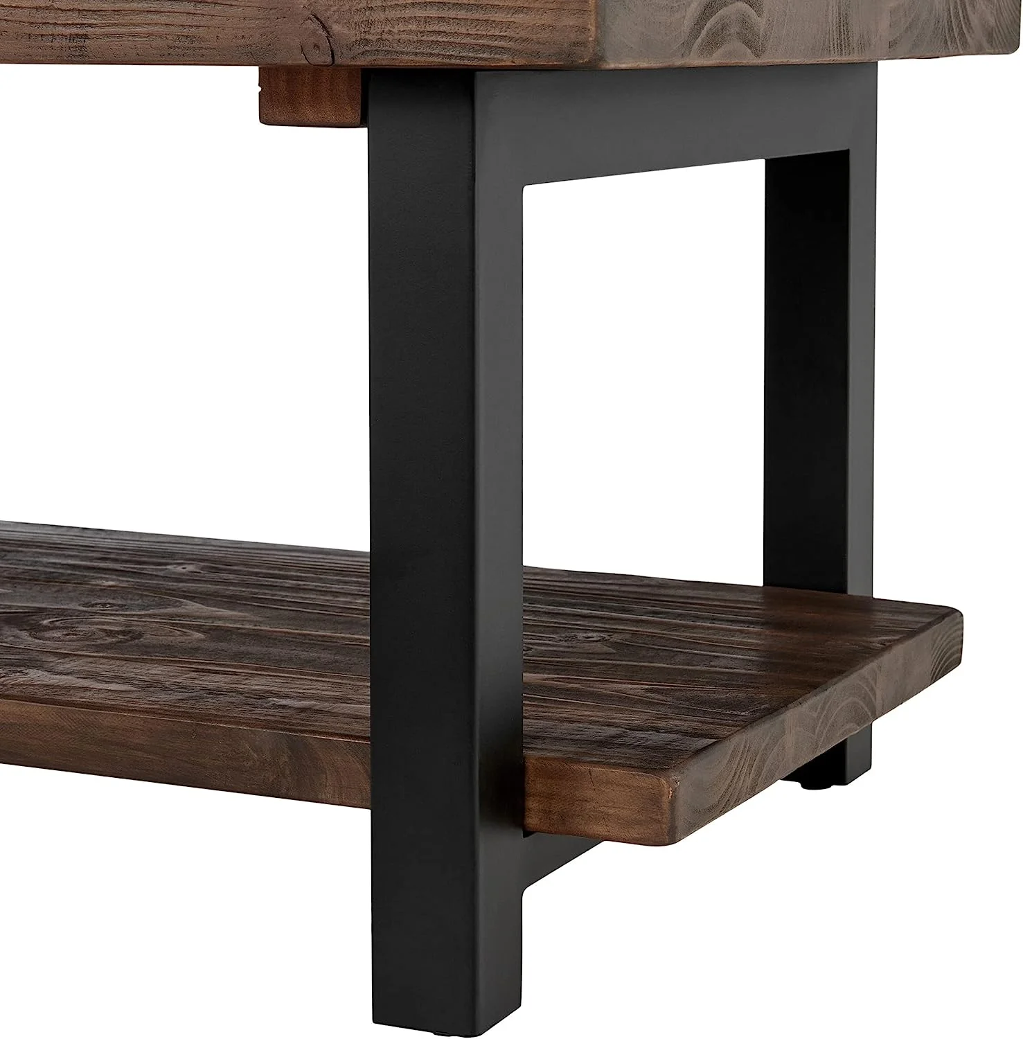 Furniture Pomona Rustic Industrial Modern Vintage Metal and Solid Wood Coffee Table  Easy Assembly  42 in x 24 in x 18 in  Brown