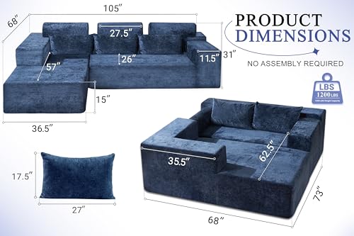 HABUTWAY 105" L-Shape Modular Sectional Sofa Couch for Living Room,No Assembly Required,Modular Comfy Sofa with Deep Seat for Living Room Bedroom