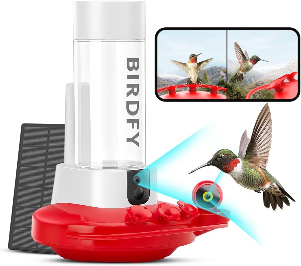 NETVUE Birdfy Hummingbird Feeder with Camera - 2K Dual Smart Cameras Solar Powered, Close-Up Bird Watching, Lifetime-Free AI Identify Hummingbird