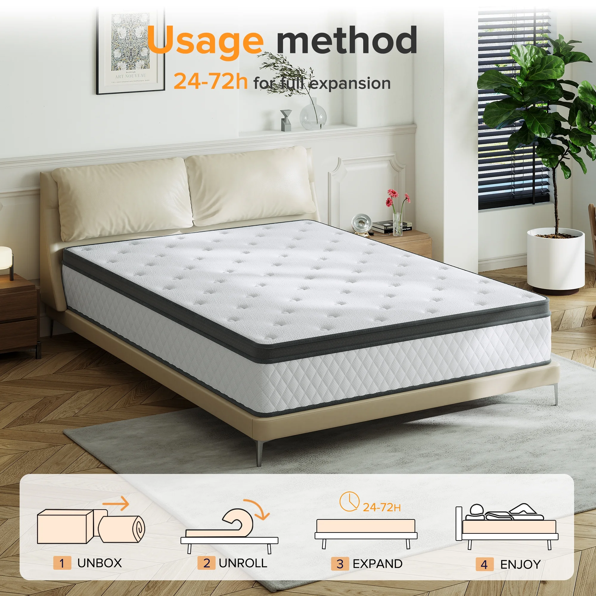 TXO 12 Inch Memory Foam and Innerspring Hybrid Mattress �C Queen Mattress �C Bed in a Box �C Medium Firm Mattress