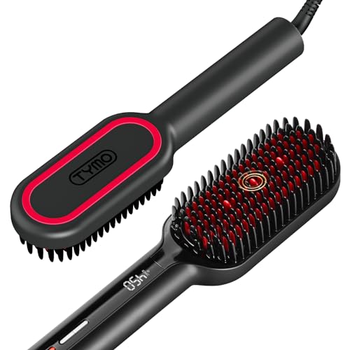 TYMO Hair Straightener Brush - Upgraded Ionic Plus Straightening Brush with Dense Bristles, 16 Temps