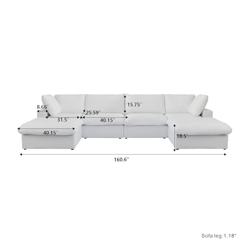 160.6" Cloud Couch Modular Sectional Sofa for Livingroom,Oversized Convertible Sofa with Storage Ottomans,6 Seat Wide Couches