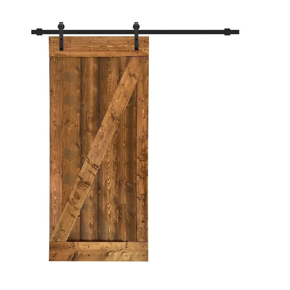 CALHOME Z Bar Pre Assembled Stained Sliding Barn Door w/ Hardware Kit - 36 x 84 - Colonial Maple