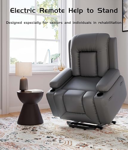 GarveeHome Power Lift Recliner Chair - Heat and Massage, Faux PU Electric Lift Recliner for Elderly & Mobility Impaired, Adjustable Back and Legs