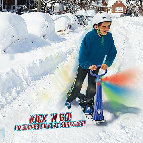 The Original LED Ski Skooter by Geospace Fold-Up Snowboard Kick-Scooter for Use on and Grass Blue Snow Sled