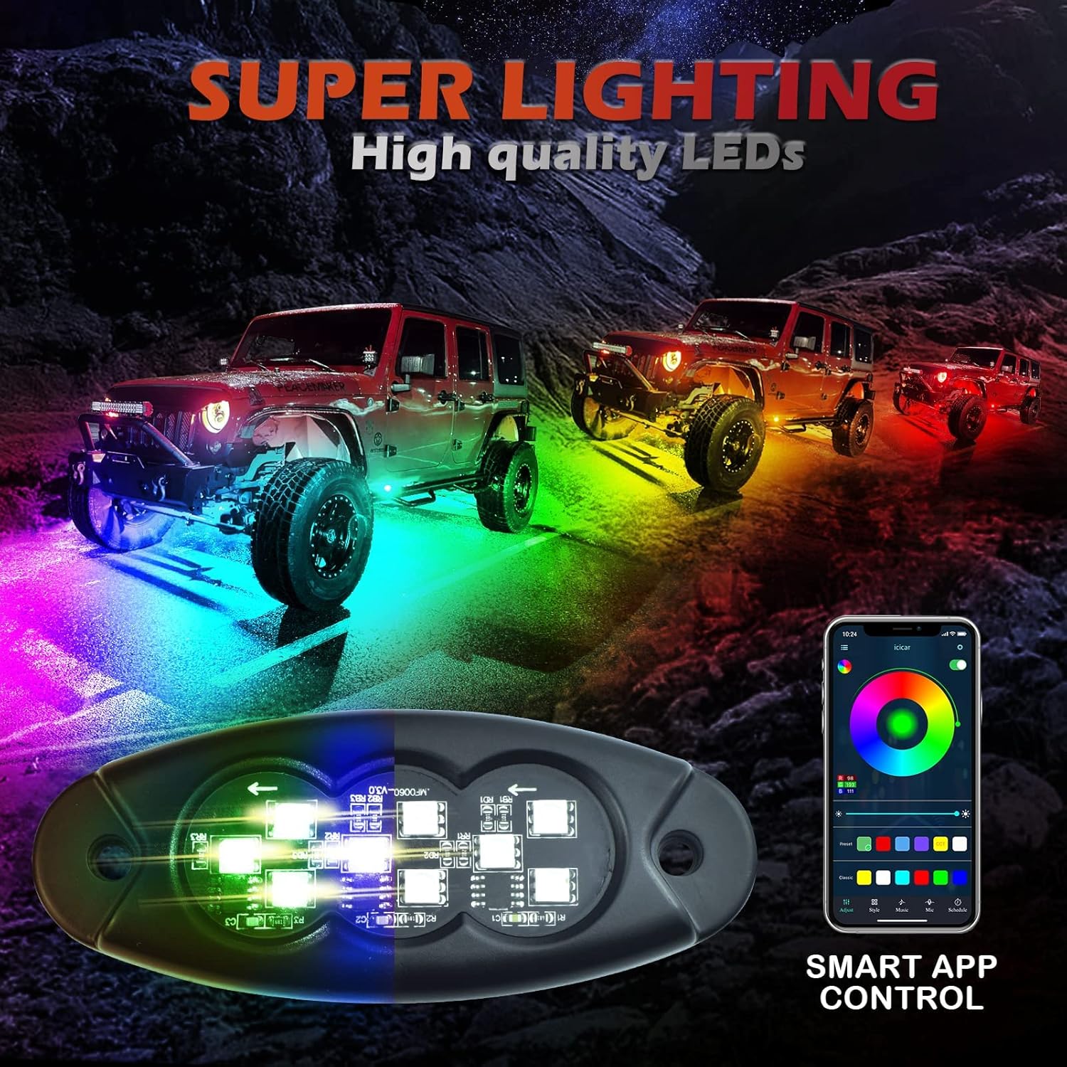 10 Pods RGB Rock Lights for Trucks