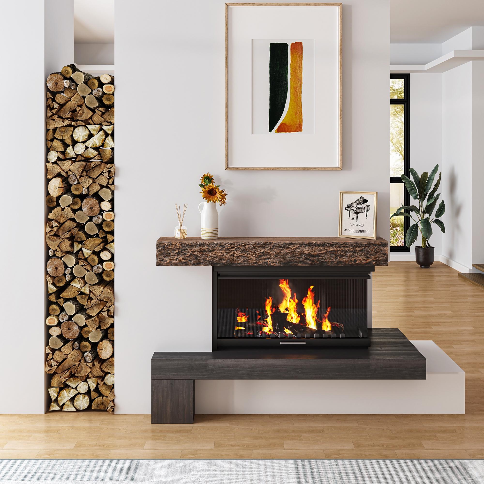 52inch Floating Concrete Fireplace Mantel Shelf,Distressed Brown - Curated Treasures Market