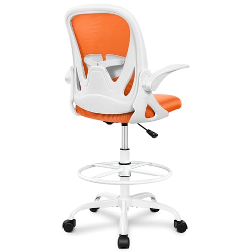 Primy Drafting Chair Tall Office Chair with Flip-up Armrests Executive Ergonomic Computer Standing Desk Chair with Lumbar Support and Adjustable
