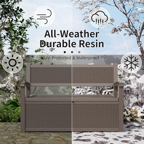 80 Gallon Storage Bench Deck Box Waterproof Lockable,Outdoor Storage Furniture for Patio,Garden and Porch,Tools and Cushions（Black）