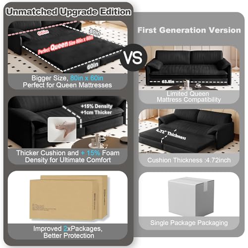 70.1" Futon Sofa Bed Queen Size, Pull Out Bed, 3-in-1 Convertible Sleeper Sofa with 2 Soft Pillows, Modern Velvet Futon Couch for Living Room