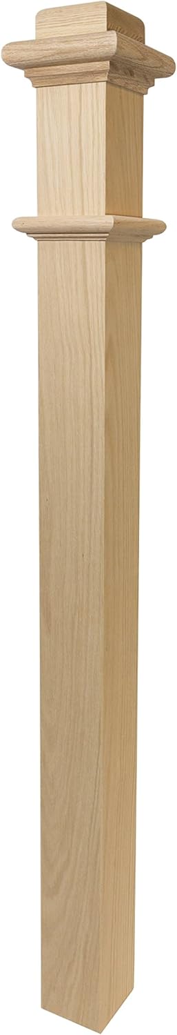 962 - Wood Box Newel - Plain Style - 48 inch - Sleek Minimalist Design - Staircase Post (Red Oak)